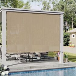 VICLLAX Outdoor Roller Shade  Patio Cordless Roller Blinds, Exterior Roll Up Shade with Spliced Design for Patio Porch Gazebo, Wheat