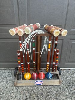 Vintage Forster’s SKOWHEGAN croquet yard game lawn set sport RETRO wood painted