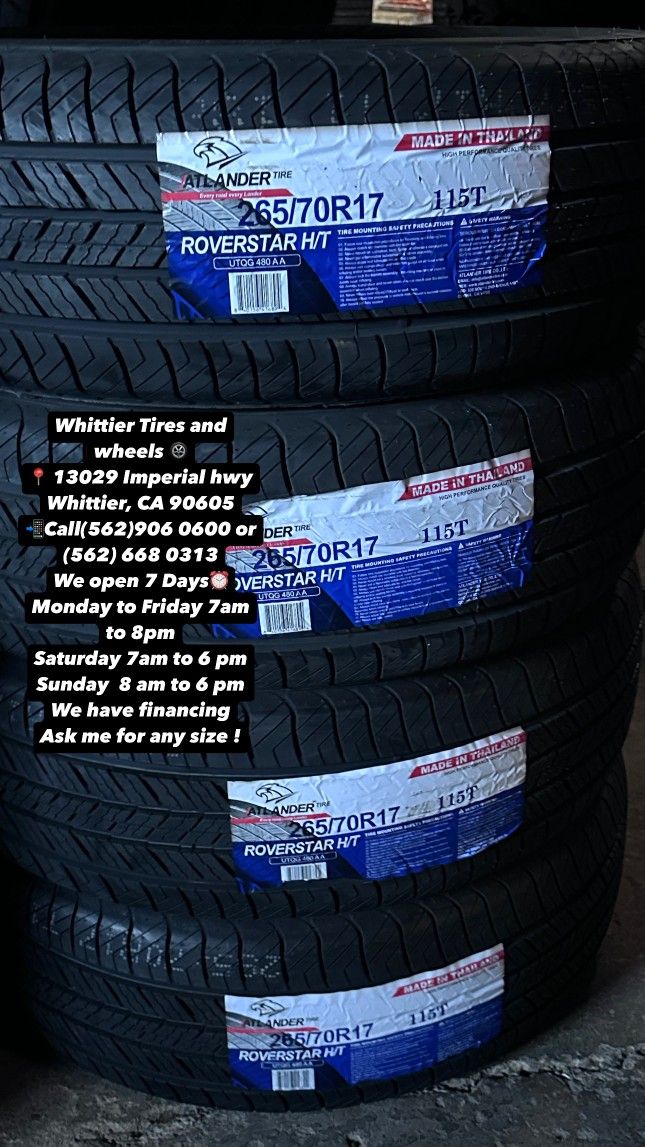 SET OF NEW TIRES, 265/70R17 ATLANDER HT , INCLUDING MOUNTING AND BALANCING. ASK ME FOR ANY SIZE OR BRAND