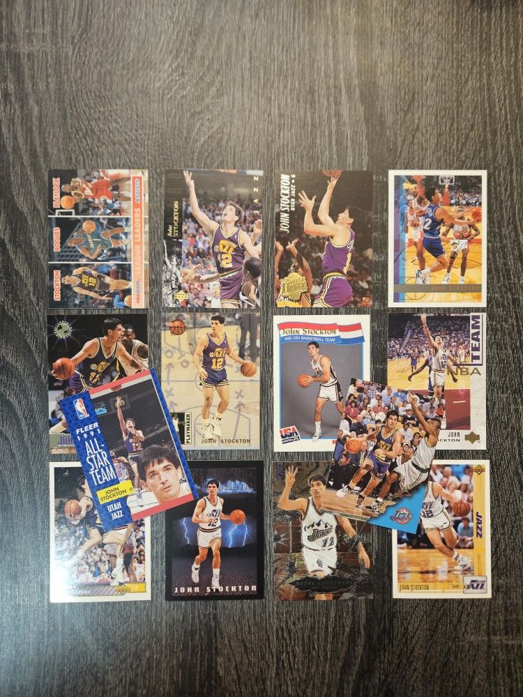 (14) All Different John Stockton Utah Jazz NBA HOF Basketball Card Lot