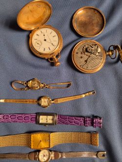 Vintage Estate Watch Collection Lot - Antique Illinois Pocket Watch, Bulova + More