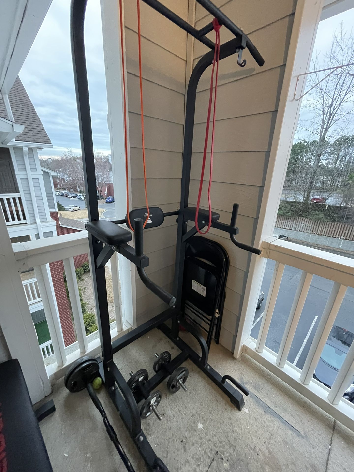 Pull Up Bar, Dumbbells And Bench