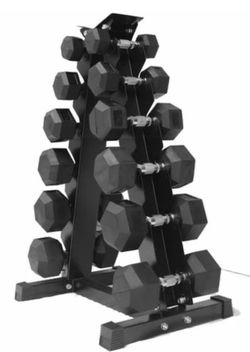 🔥BRAND NEW 5-30 POUND RUBBER HEX DUMBBELL SET WITH STORAGE RACK FREE DELIVERY🚚