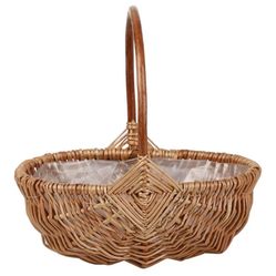 Rattan Flower Basket, Handmade Wicker Planter Basket with Plastic Liner & Handle, Woven Storage Basket for Home Wedding Garden Decoration, Brown