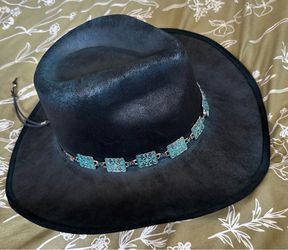 Freebird Distressed Black Cowboy Hat w/ Turquoise Band - Medium