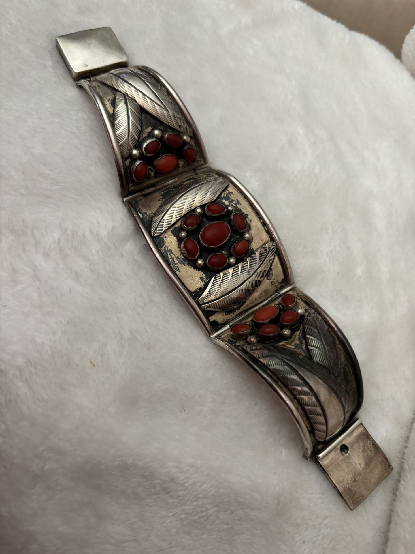 Vintage Red Coral Sterling Silver Bracelet
