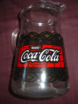Vintage Coca Cola - Coke Glass Pitcher Large Tiffany Style Stained Glass. NICE COLLECTOR!