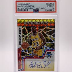 Magic Johnson 2021 Mosaic Autographs Fusion Red/Yellow PSA 10 GEM MINT
