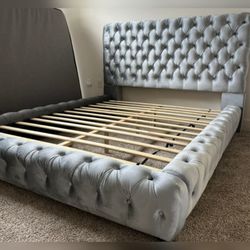 Gray/black  velvet platform Queen bed frame 
