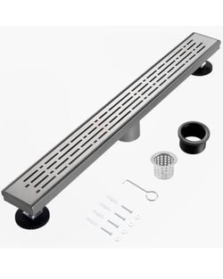 muschbath 28 Inch Linear Shower Drain, Brushed Nickel Shower Drain, Removable Grate, 304 Stainless Steel, Easy to Install And Clean for Bathrooms (Dra