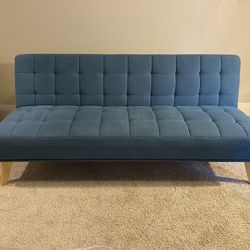 Mid-Century Modern Teal Convertible Futon Sleeper Sofa