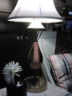 1950 art deco Antique Pink and gold glass and wire lamp