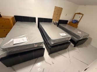 NEW BED FRAME TWIN SIZE WITH MATTRESS AND BOX SPRING
