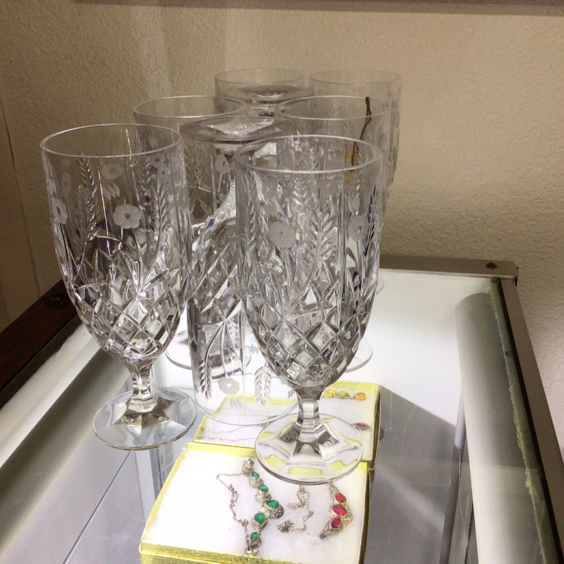 Set of 8, Vintage Shannon Godinger, “Stephanie” Shannon Crystal, Pedestal Water/Iced Beverage Crystal glasswar