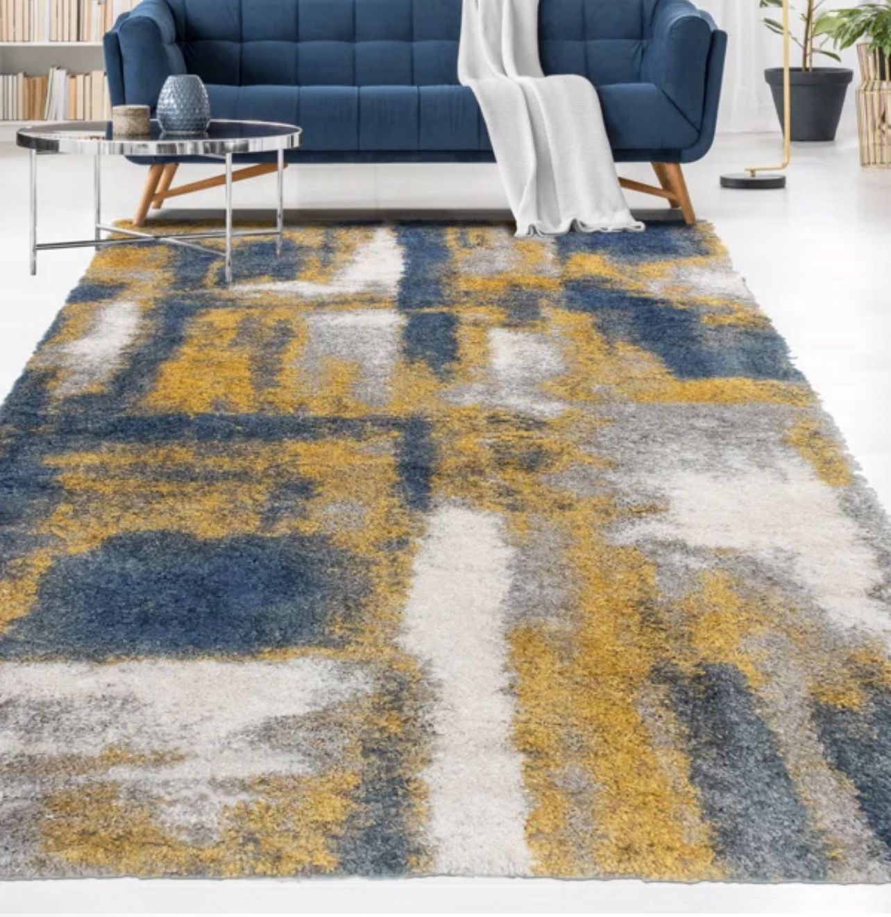 17 Stories Shag Walsh Blue/gold Area Rug