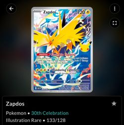 Zapdos Pokémon 30th Celebration Illustration Rare 133/128