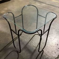 24” Square Tempered Glass End Table with Black Metal Frame