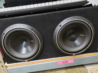 Rockford Fosgate Punch P3 12-inch subwoofers mounted in a speaker enclosure. 