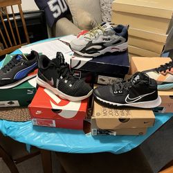 (Size 4Y Colorful Nike’s $55) Black Nikes Tan Box $55) ..(Size 5Y Black Nike Box $60) (Pumas, 5c Blue & Black Red) (White hi top Adidas, Size 5.5 👇🏽