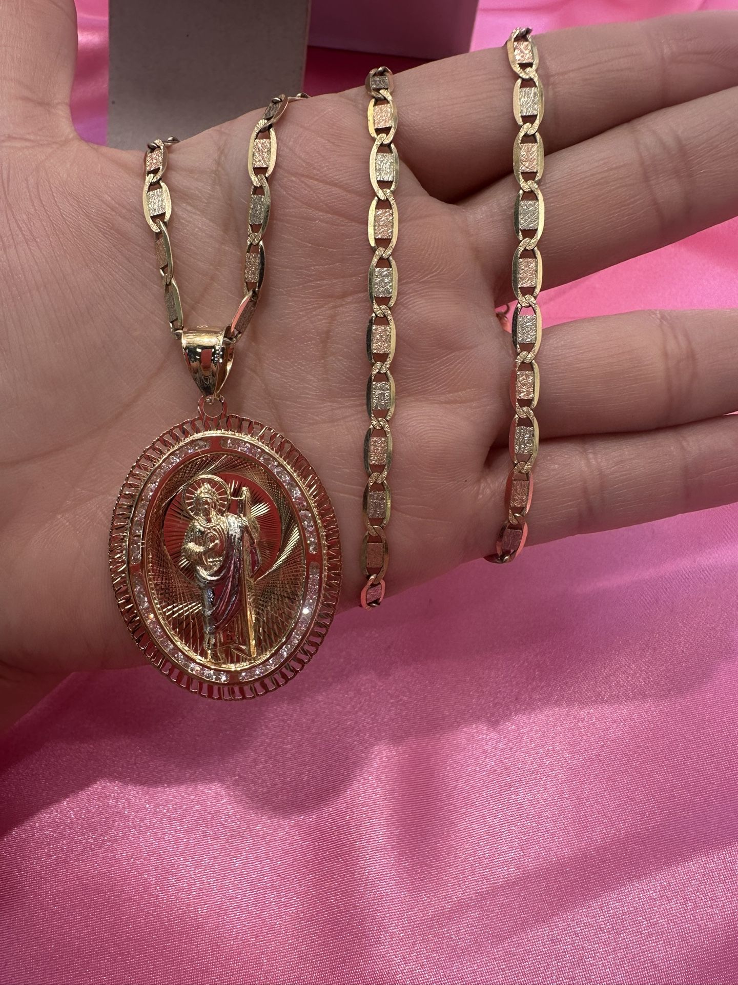 14k Gold Tri Gold Chain W San Judas