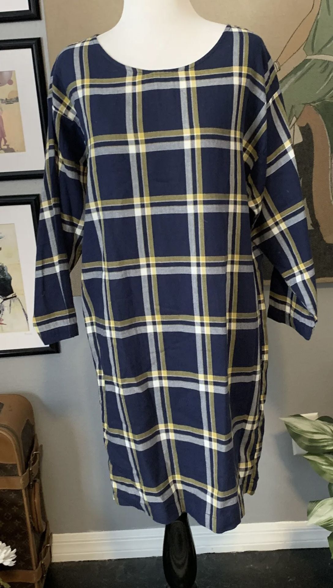 Old Navy Dress Plaid Navy Plaid S Cotton Dolman Long Sleeve