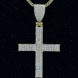 Diamond Gold Cross With A Gold Chain 