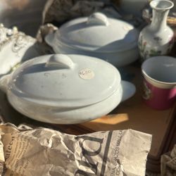 antique English heavy white ironstone china oval covered bowl tureen or serving dish  2 For $5