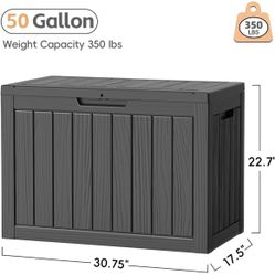 Outdoor Storage Box, 50 Gallon Waterproof Resin Deck Box, Storage Bin for Package Delivery, Patio Furniture Cushion, Garden Tools, Pool Accessories, W