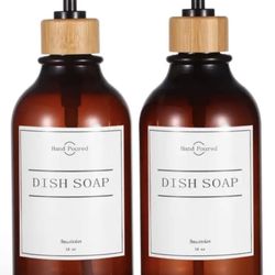 16oz Bath Soap/Lotion Dispenser Set +Bamboo Soap Tray, Shampoo/Conditioner, Waterproof labels