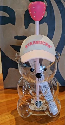 New 2026 Starbucks Bearista Bear Cup Tumblers Strawberry Topper Baseball cap