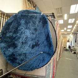7x7 Round Area Rugs Carpet Rugs Shaggy Solid Design Colors Navy Blue