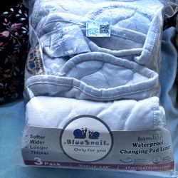 Blue snail, bamboo, waterproof, changing pad liner 3  pack