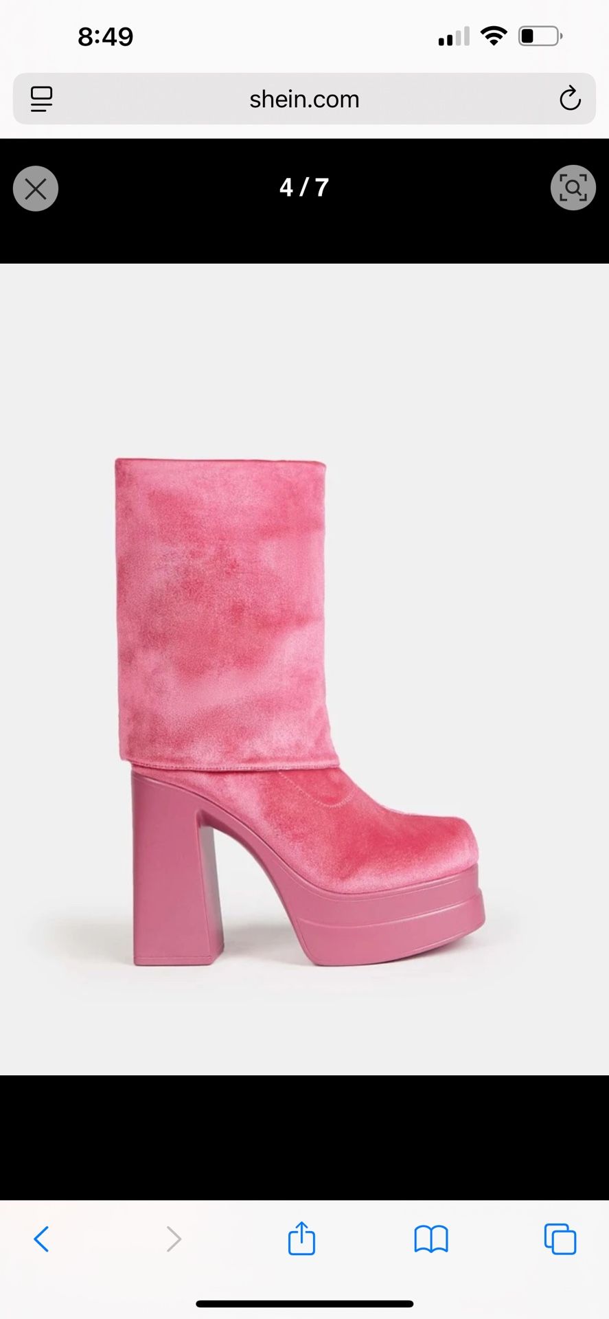 Shein Cuccoo Pink Platform Chunky Heeled Velvet Boots