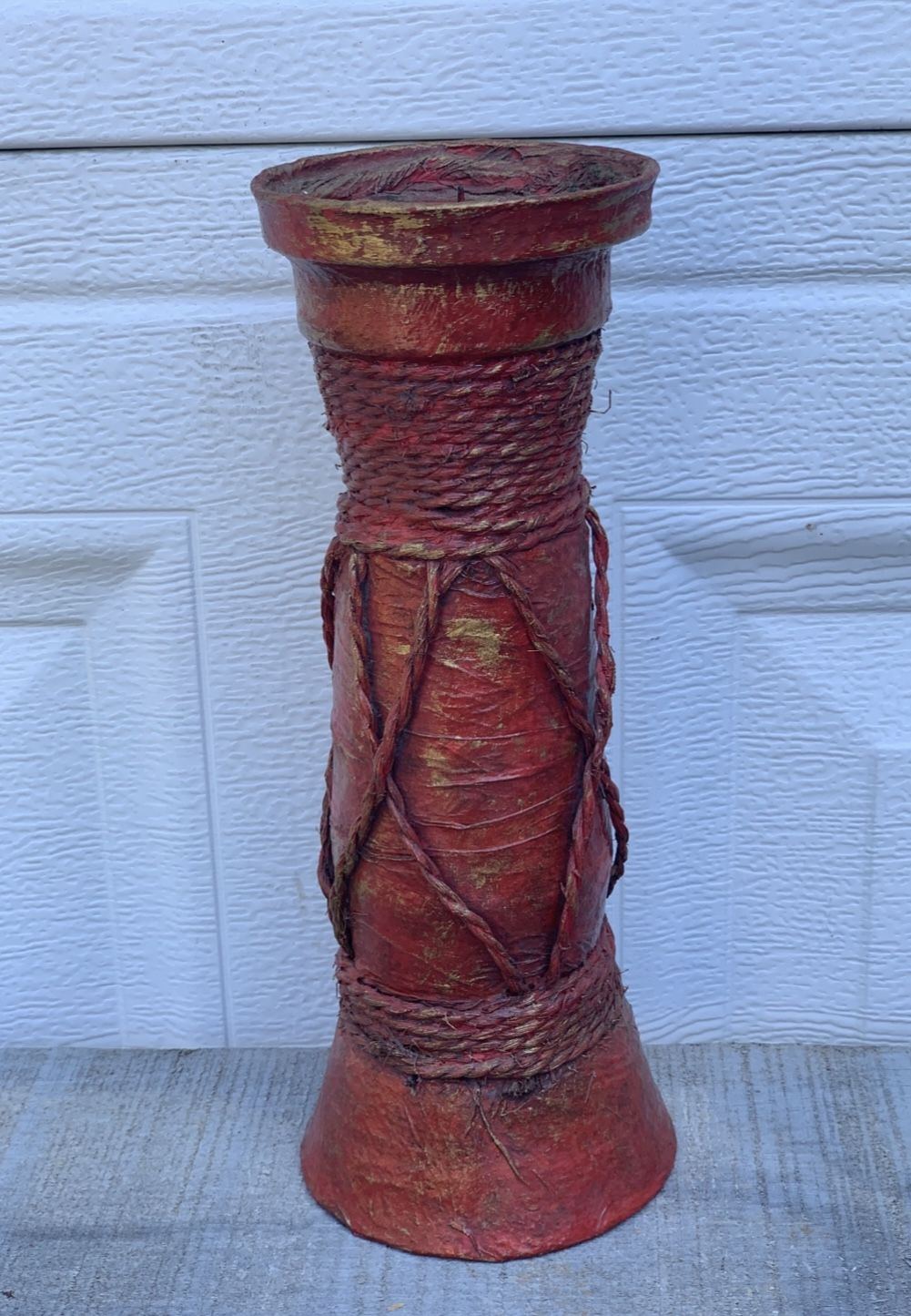 Vintage Red Decorative Pedestal Column candle holder Rustic 10”twine Smuckers