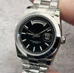Custom Silver Day Date Watch 39mm Stainless Steel