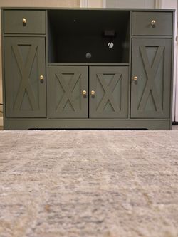 Sage Green Farmhouse TV Stand with Cabinet Storage