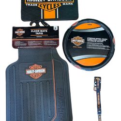 4 Pc. Harley Davis Car Mats, Steering Wheel And Land Yard 