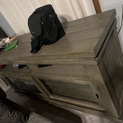 Gray TV Stand And Gray High Stool Velvet Chair 