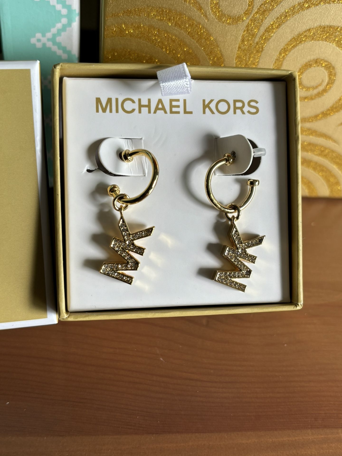 Michael Kors Gold Tone Pave Dangle Earrings