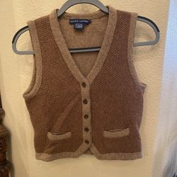 Vintage Ralph Lauren Light Brown Lambswool Cashmere Button Vest Size Medium