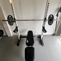 Adjustable Bench Press with Bar and Weights