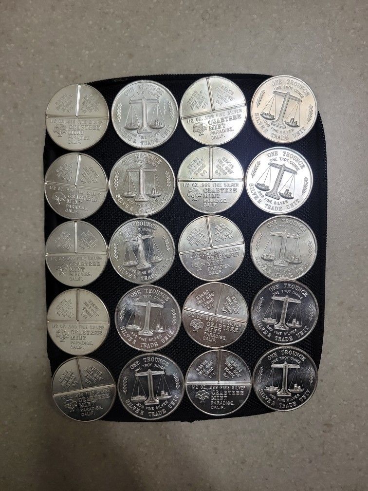 Crabtree Mint Divisible Vintage 1 0z 999 Silver Coins. $54 Each