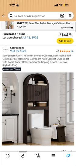 BRAND NEW $150 Over Toilet Storage Cabinet