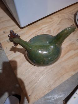 Ceramic Hen Figurine Green Glaze