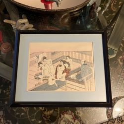 Japanese Torii Kiyonaga Framed Woodblock Print