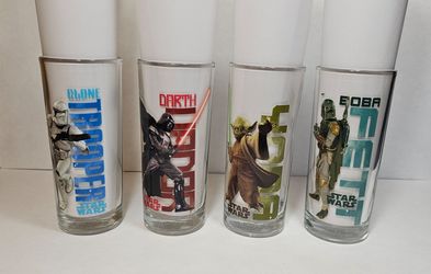 Star Wars Darth Vader , Boba Fett , Clone Trooper and Yoda Set of 4 16oz. Glasses by Vandor