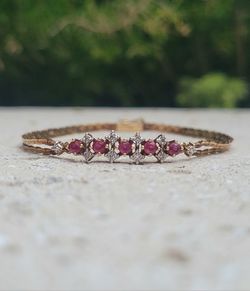 14K Gold Ruby Diamond Vintage Bracelet (Jewelry Box Included)