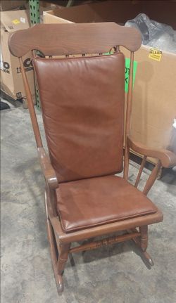 Wooden Rocking Chair with Brown Cushions