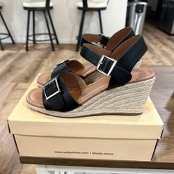 Women Round Toe Cross Band Low Heel Espadrille Wedge Sandal with Adjustable Ankle Strap Size 8