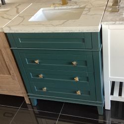 30” Green Bathroom Vanity With 3cm Quartz Top